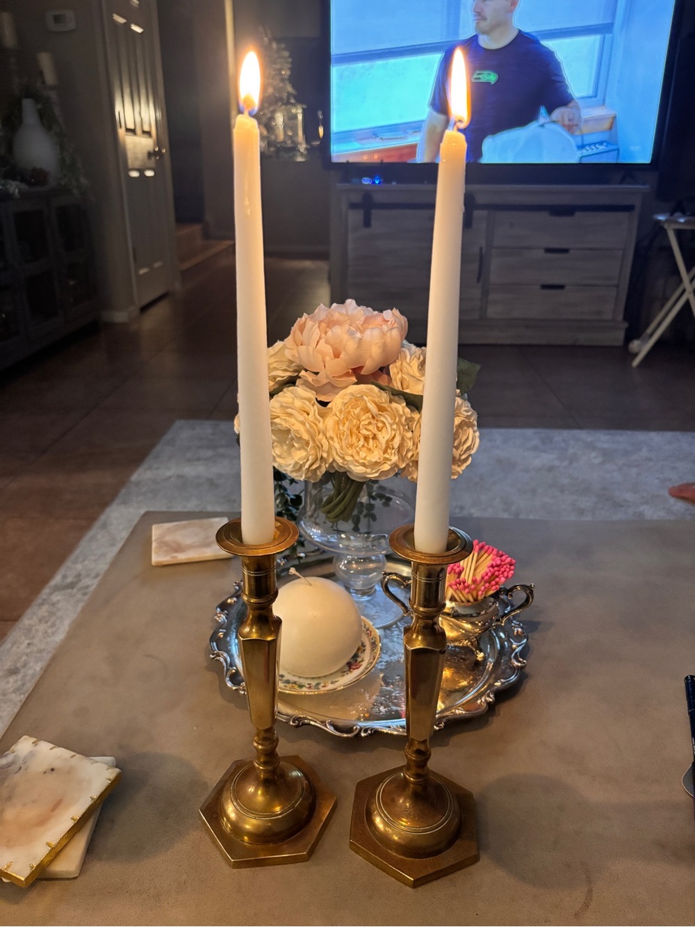 Vintage Solid Brass Candlesticks Pair 9.5” Octagonal Base Neoclassical